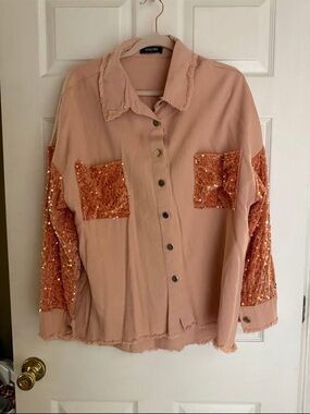 Light Pink Denim & Sequins Shirt